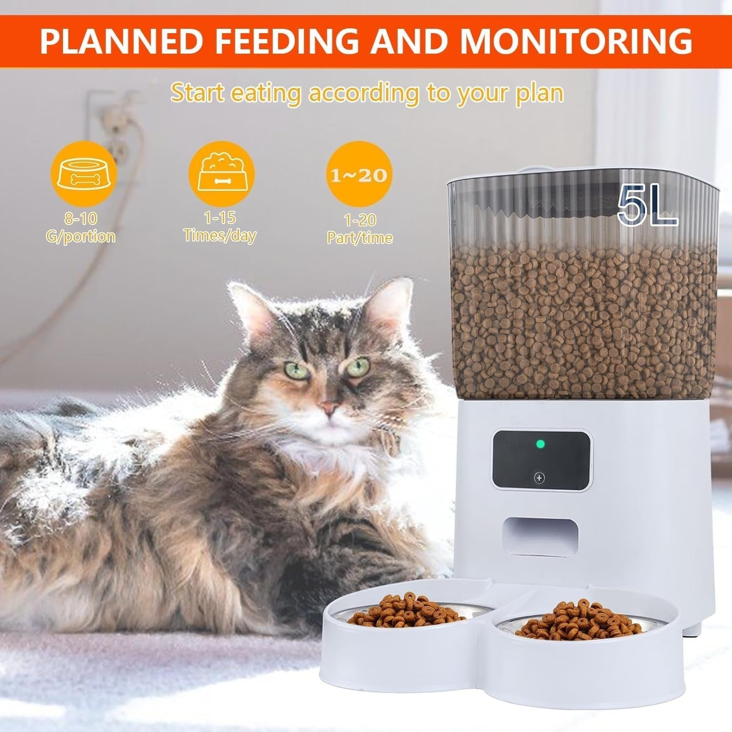 Automatic Feeder for Cats and Dogs 5.5L,2 Stainless Steel Bowls,App Control - Paws and Pats