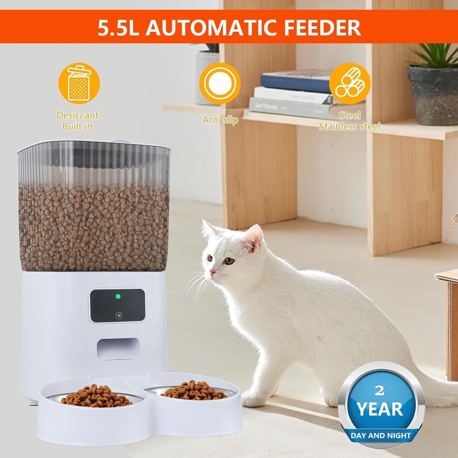 Automatic Feeder for Cats and Dogs 5.5L,2 Stainless Steel Bowls,App Control - Paws and Pats