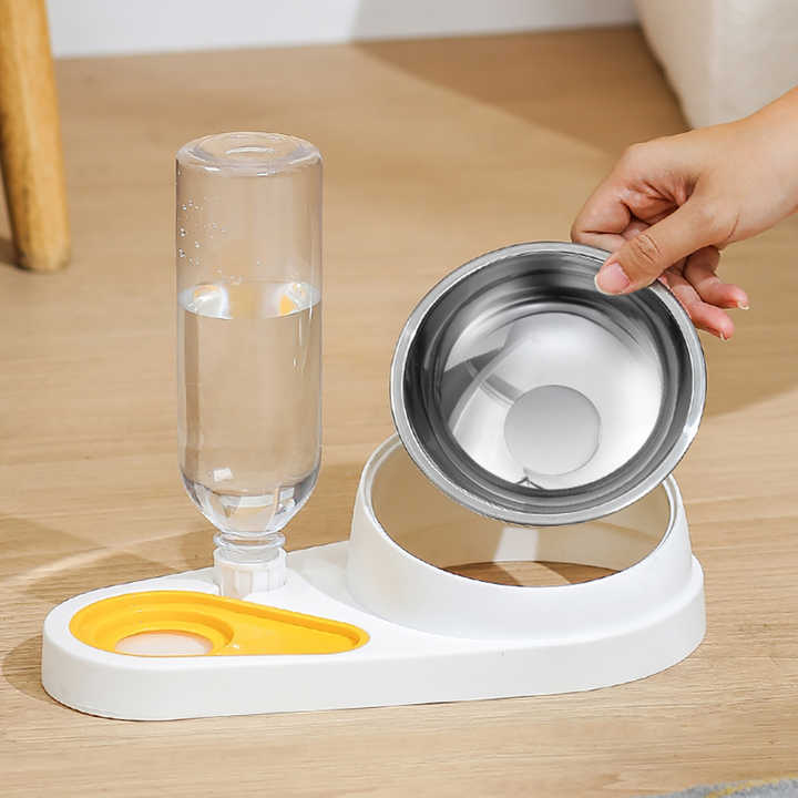 Green And Yellow Pet Bowl Set with Automatic Gravity Water Dispenser - Stainless Steel & PP Feeder Station - Paws and PatsPet Care > Cat Supplies > Cat Bowls, Feeders & Waterers