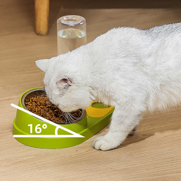 Green And Yellow Pet Bowl Set with Automatic Gravity Water Dispenser - Stainless Steel & PP Feeder Station - Paws and PatsPet Care > Cat Supplies > Cat Bowls, Feeders & Waterers