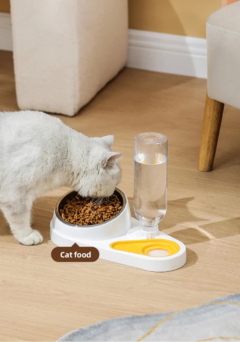 Green And Yellow Pet Bowl Set with Automatic Gravity Water Dispenser - Stainless Steel & PP Feeder Station - Paws and PatsPet Care > Cat Supplies > Cat Bowls, Feeders & Waterers