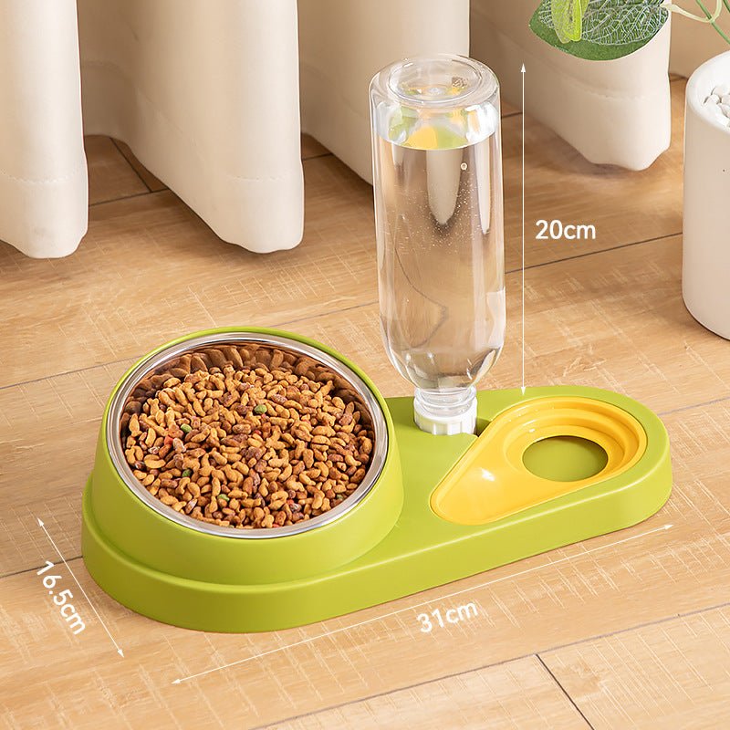 Green And Yellow Pet Bowl Set with Automatic Gravity Water Dispenser - Stainless Steel & PP Feeder Station - Paws and PatsPet Care > Cat Supplies > Cat Bowls, Feeders & Waterers