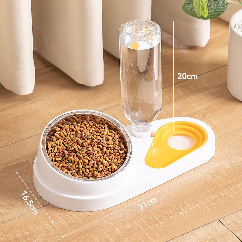 White And Yellow Pet Bowl Set with Automatic Gravity Water Dispenser - Stainless Steel & PP Feeder Station - Paws and PatsPet Care > Cat Supplies > Cat Bowls, Feeders & Waterers