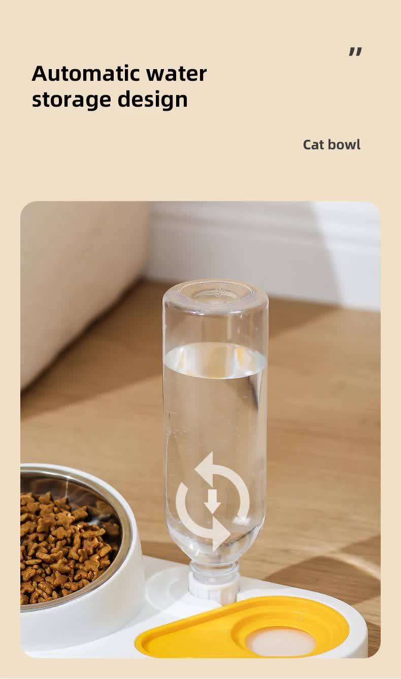 White And Yellow Pet Bowl Set with Automatic Gravity Water Dispenser - Stainless Steel & PP Feeder Station - Paws and PatsPet Care > Cat Supplies > Cat Bowls, Feeders & Waterers