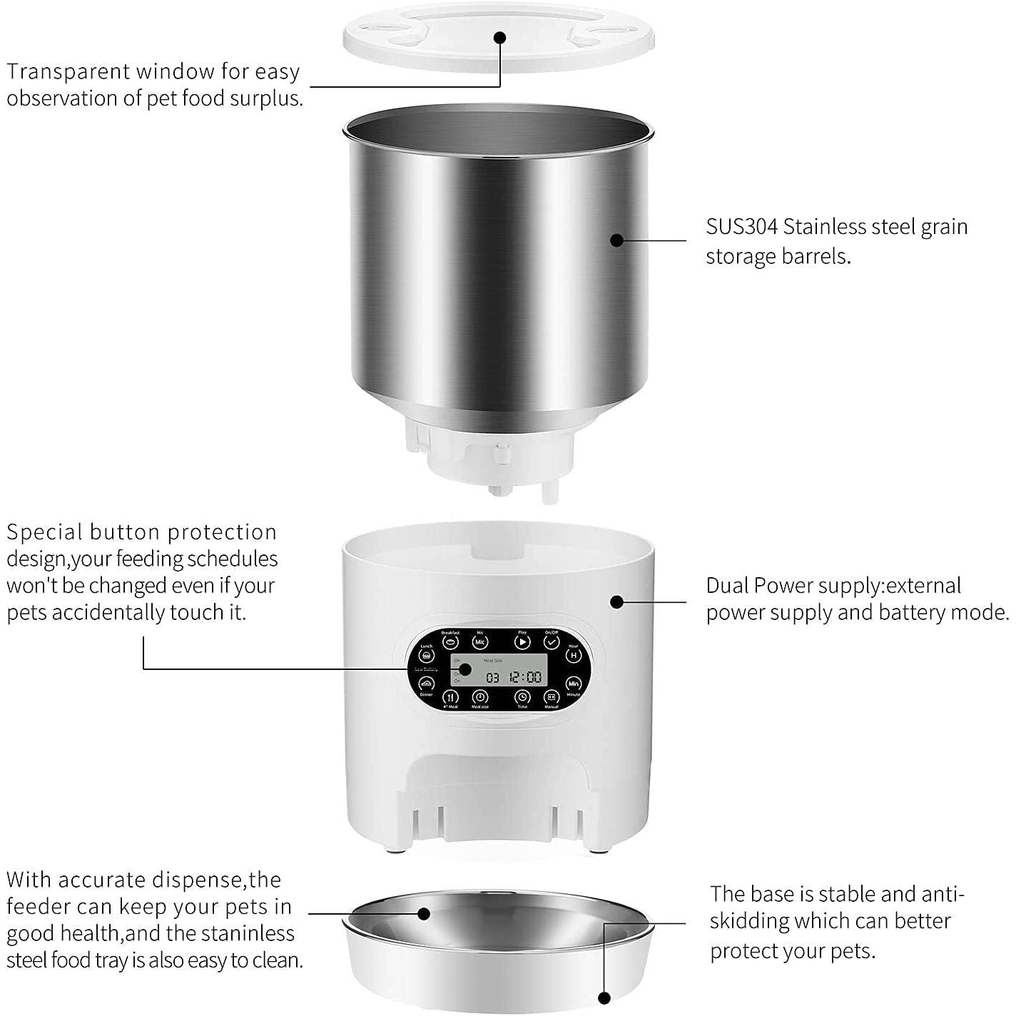 YES4PETS Electric Automatic Pet Dog Cat Rabbit Feeder Stainless Steel 3L Dispenser - Paws and PatsPet Care > Dog Supplies > Dog Bowls, Feeders & Waterers