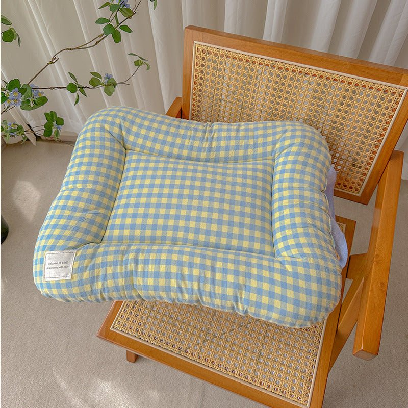 L Yellow-blue All-Season Pet Bed - Soft Washable Dog & Cat Mat with Comfortable Cushion - Warm Winter Padding for Small to Large Pets