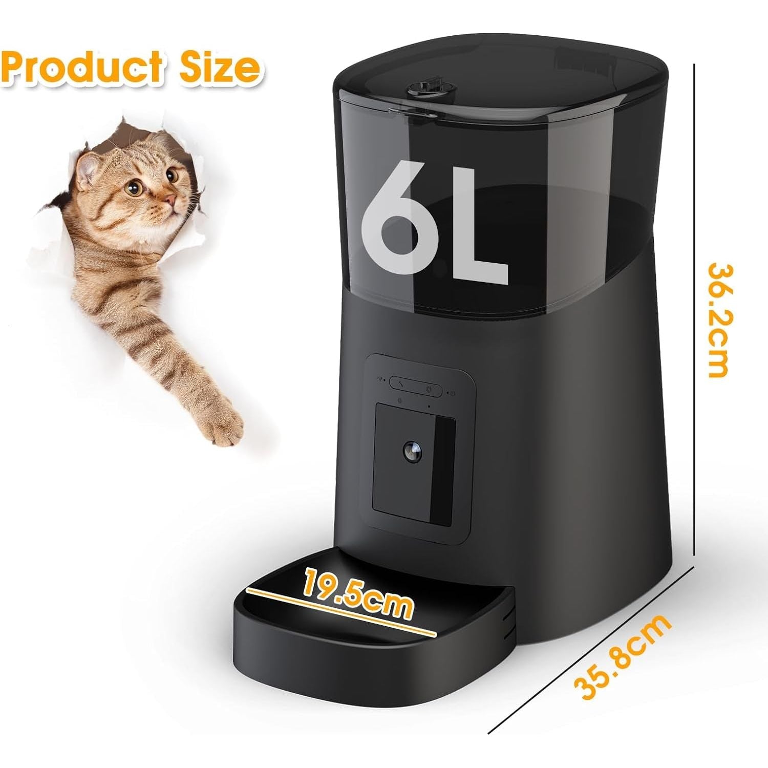 Pet Feeder,1080P HD Wifi 6L Automatic Cat Feeder 110°Angle Adjustable with Night Vision
