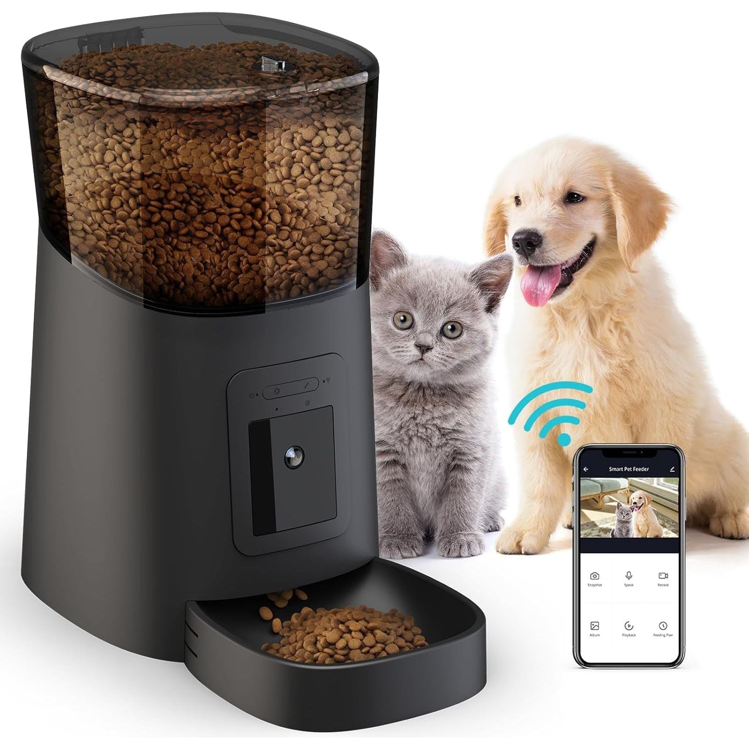 Pet Feeder,1080P HD Wifi 6L Automatic Cat Feeder 110°Angle Adjustable with Night Vision