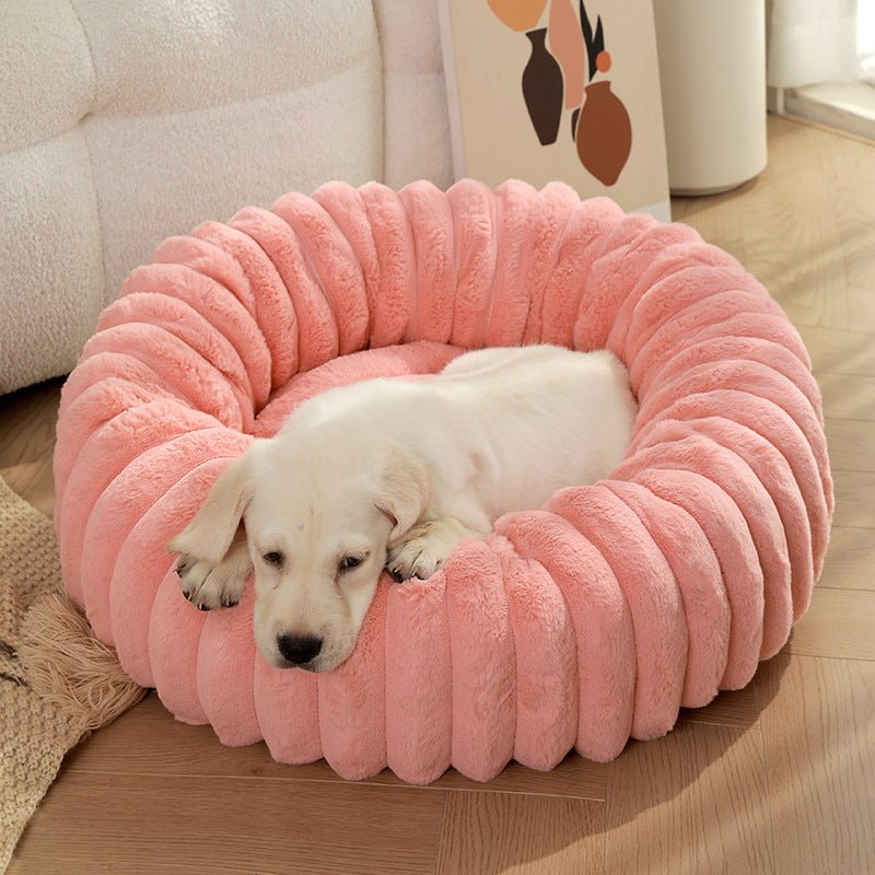 Pink Plush Pet Bed - 40cm Round Dog & Cat Mat, Cozy PP Cotton Filled, Comfortable Pet Supplies